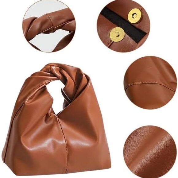 Women's Ruched Hobo Handbag,Mini Soft Leather Cloud Shaped Pleated Evening Clutc - Picture 6 of 8